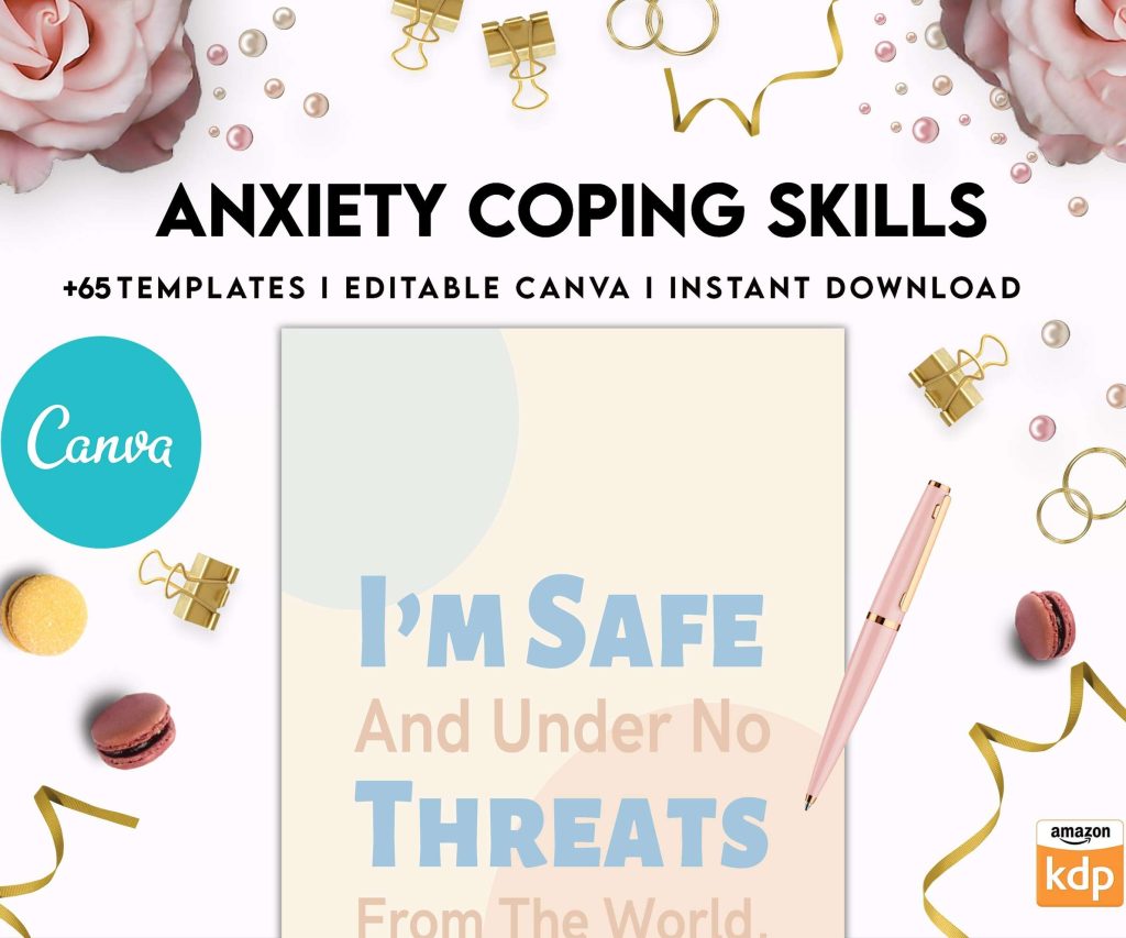 Anxiety Coping Skills, anxiety therapy journal, Self care journal, mindfulness, self love journal, wellness journal Canva Editable Templates 8,5×11 inch, KDP interior