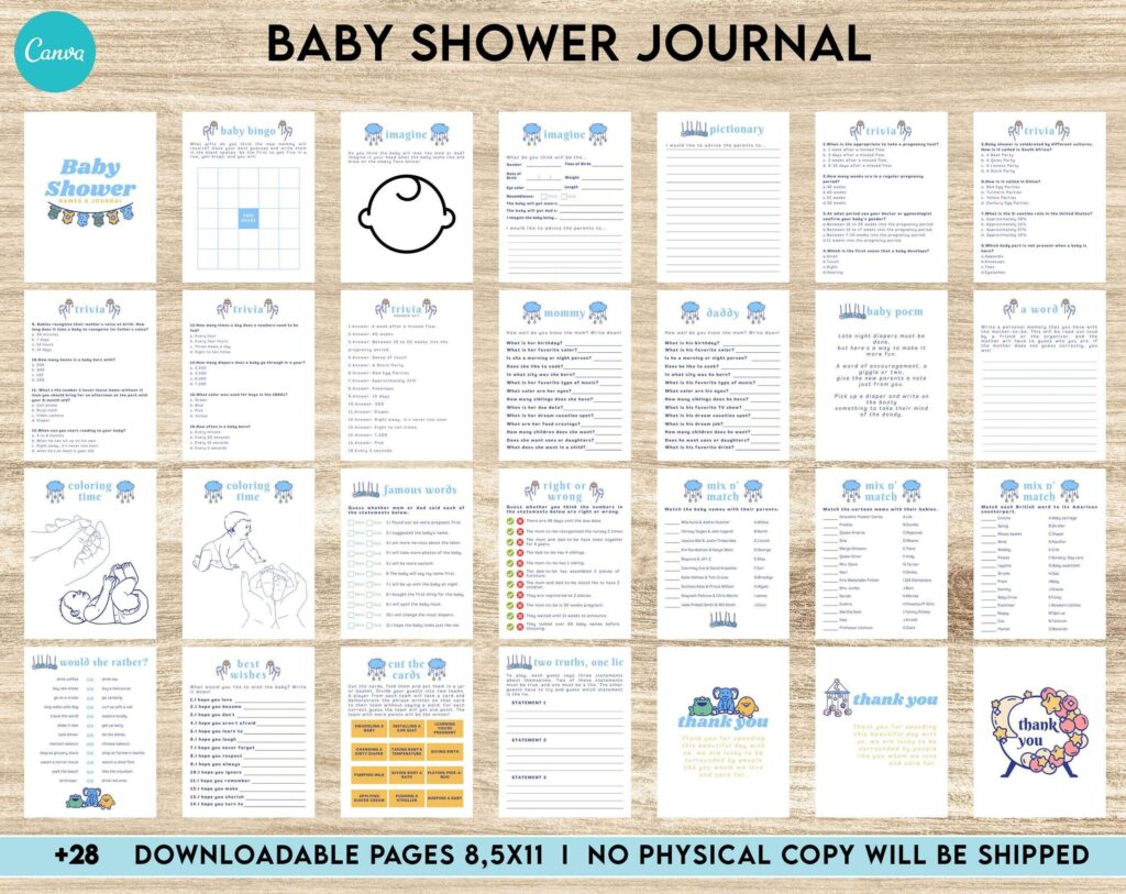 Baby Shower Journal, anxiety therapy journal, Self care journal, mindfulness, self love journal, wellness journal Canva Editable Templates 8,5×11 inch, KDP interior