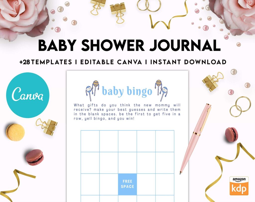 Baby Shower Journal, anxiety therapy journal, Self care journal, mindfulness, self love journal, wellness journal Canva Editable Templates 8,5×11 inch, KDP interior