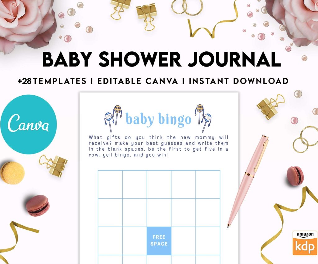 Baby Shower Journal, anxiety therapy journal, Self care journal, mindfulness, self love journal, wellness journal Canva Editable Templates 8,5×11 inch, KDP interior