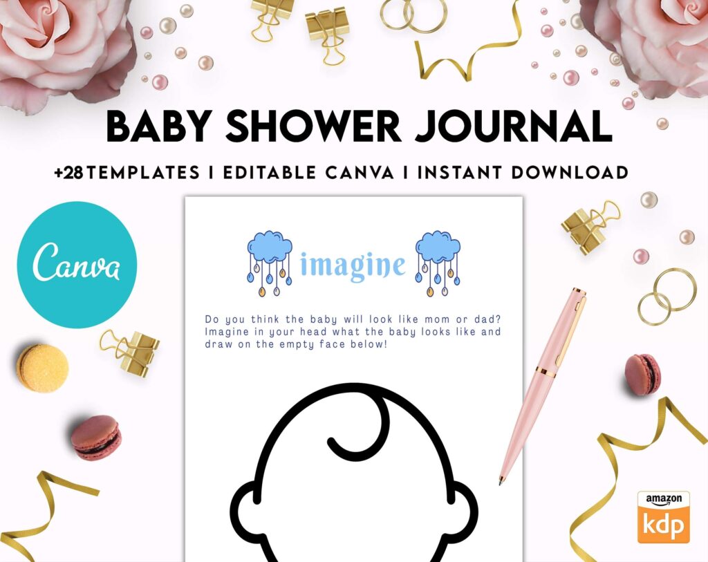 Baby Shower Journal, anxiety therapy journal, Self care journal, mindfulness, self love journal, wellness journal Canva Editable Templates 8,5×11 inch, KDP interior