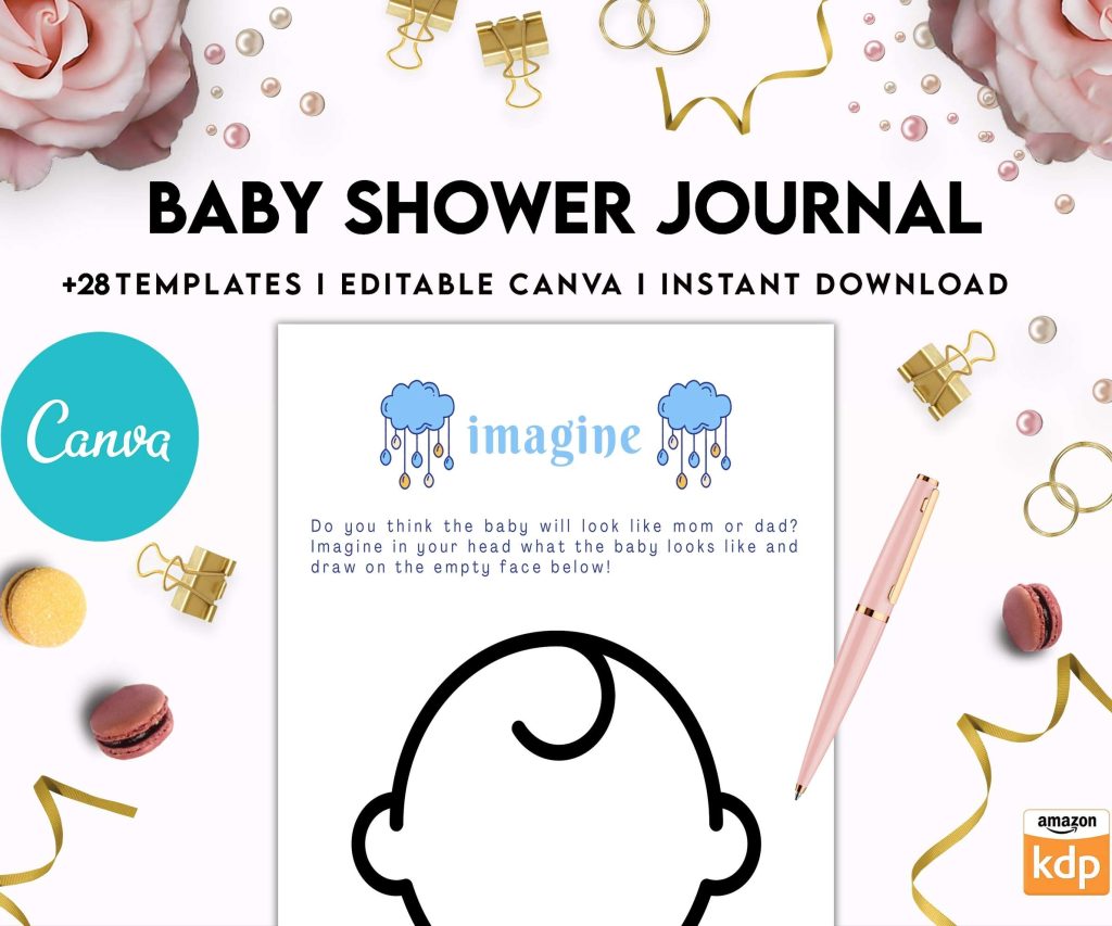 Baby Shower Journal, anxiety therapy journal, Self care journal, mindfulness, self love journal, wellness journal Canva Editable Templates 8,5×11 inch, KDP interior