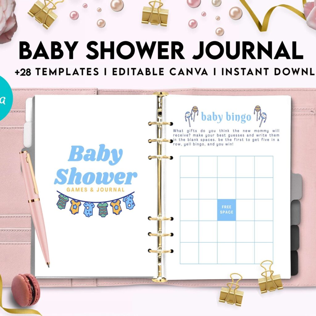 Baby Shower Journal, anxiety therapy journal, Self care journal, mindfulness, self love journal, wellness journal Canva Editable Templates 8,5×11 inch, KDP interior