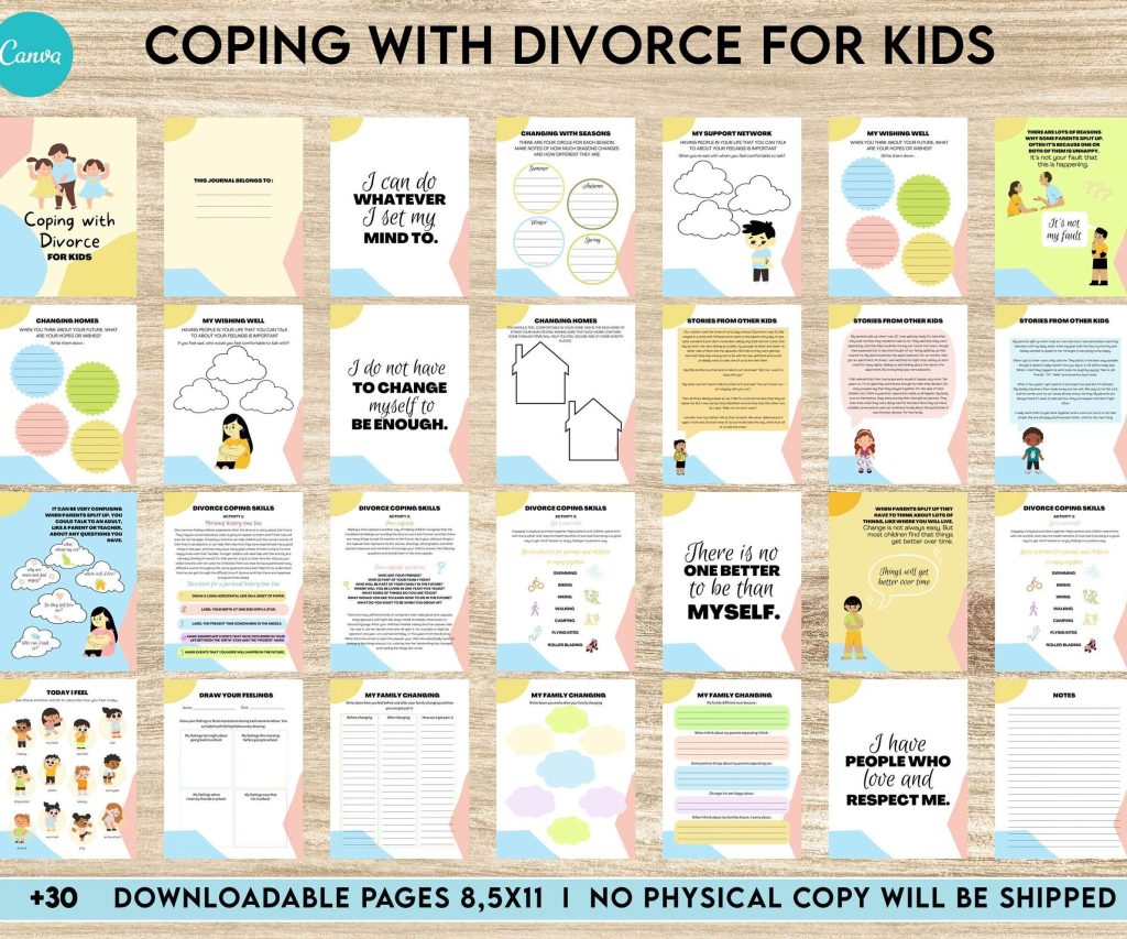Coping With Divorce for Kids, Kids therapy, coping skills, divorce kids, Canva Editable Templates 8,5×11 inch, KDP interior