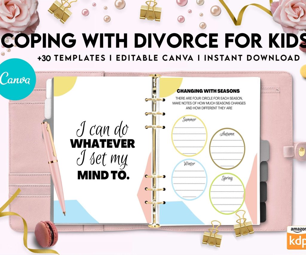 Coping With Divorce for Kids, Kids therapy, coping skills, divorce kids, Canva Editable Templates 8,5×11 inch, KDP interior