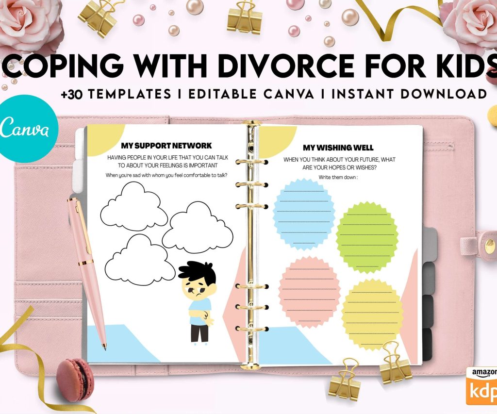 Coping With Divorce for Kids, Kids therapy, coping skills, divorce kids, Canva Editable Templates 8,5×11 inch, KDP interior