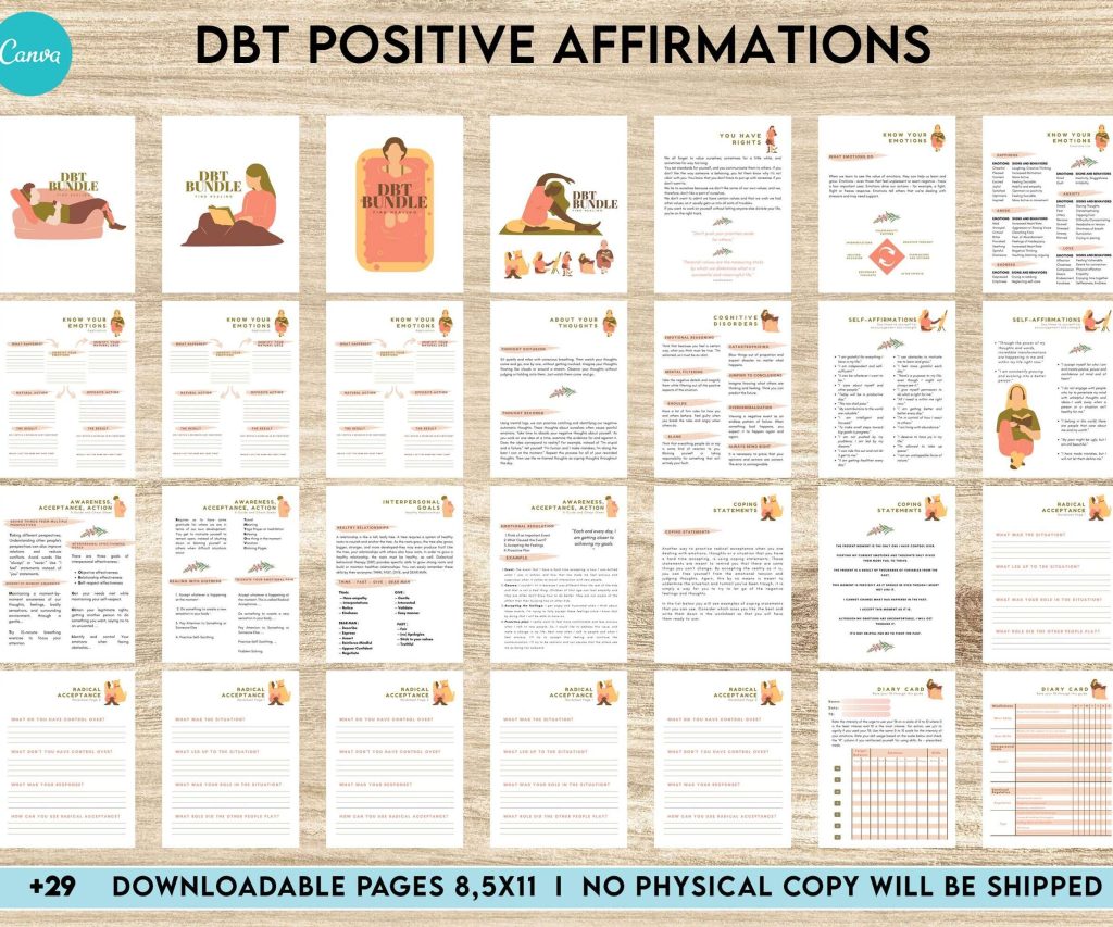 Dbt Positive Affirmations for kids, coping skills, divorce kids, Canva Editable Templates 8,5×11 inch, KDP interior