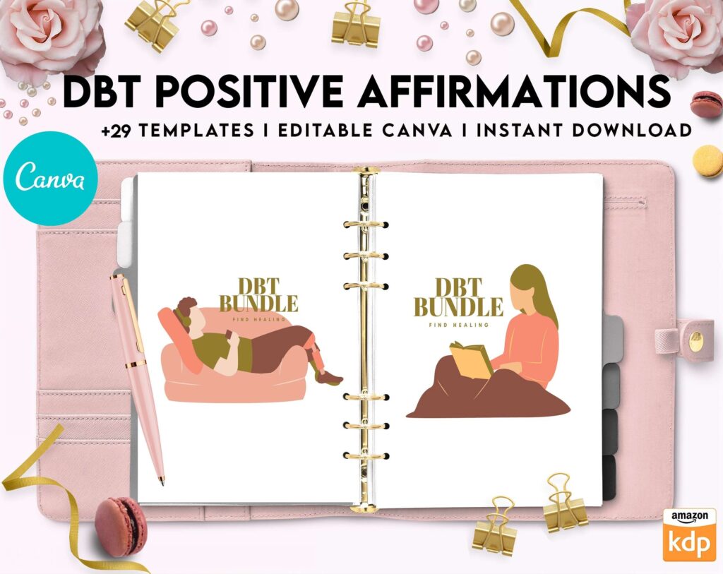 Dbt Positive Affirmations for kids, coping skills, divorce kids, Canva Editable Templates 8,5×11 inch, KDP interior