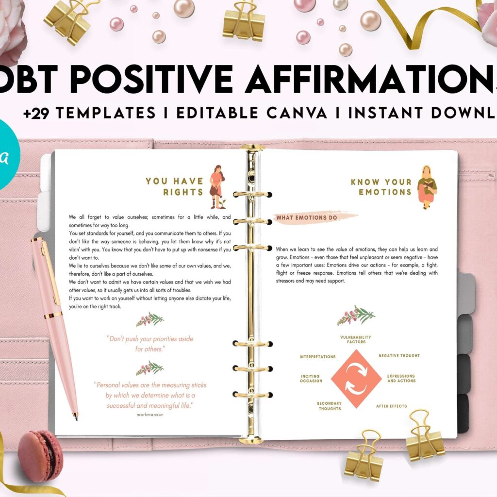 Dbt Positive Affirmations for kids, coping skills, divorce kids, Canva Editable Templates 8,5×11 inch, KDP interior