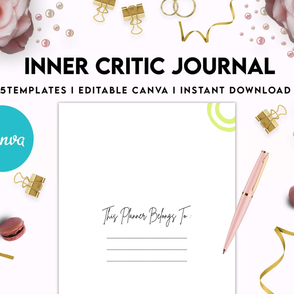 Inner Critic Journal, self discovery,self esteem, Limiting Beliefs Canva Editable Templates 8,5×11 inch, KDP interior