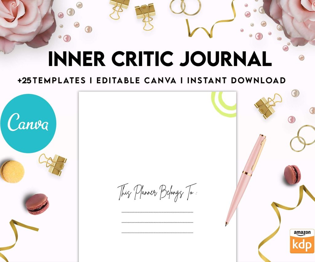 Inner Critic Journal, self discovery,self esteem, Limiting Beliefs Canva Editable Templates 8,5×11 inch, KDP interior