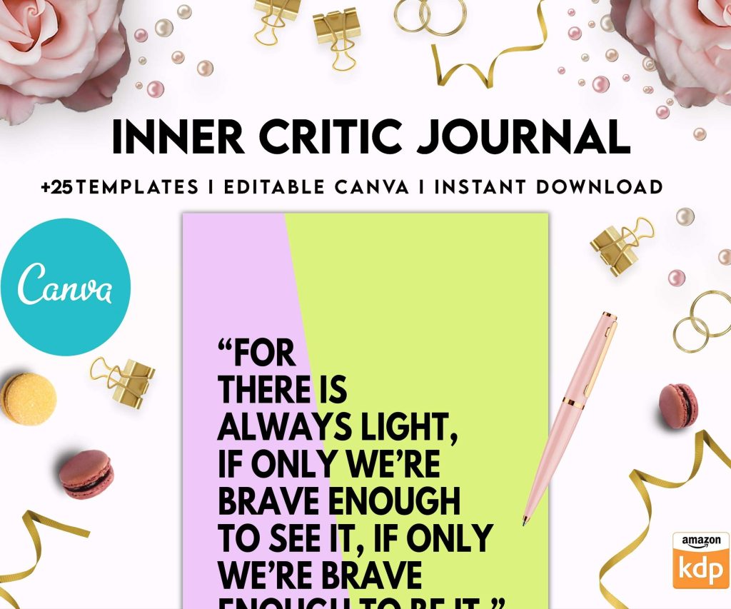 Inner Critic Journal, self discovery,self esteem, Limiting Beliefs Canva Editable Templates 8,5×11 inch, KDP interior