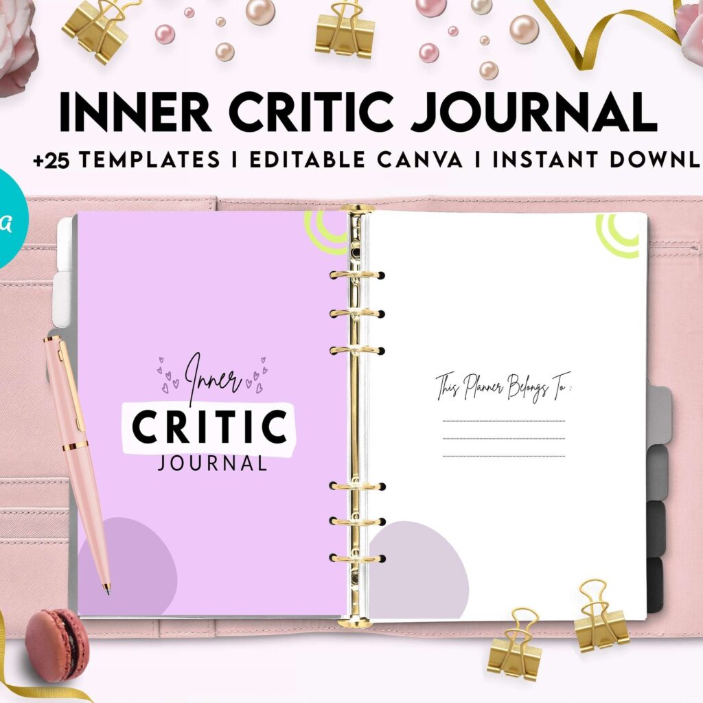 Inner Critic Journal, self discovery,self esteem, Limiting Beliefs Canva Editable Templates 8,5×11 inch, KDP interior