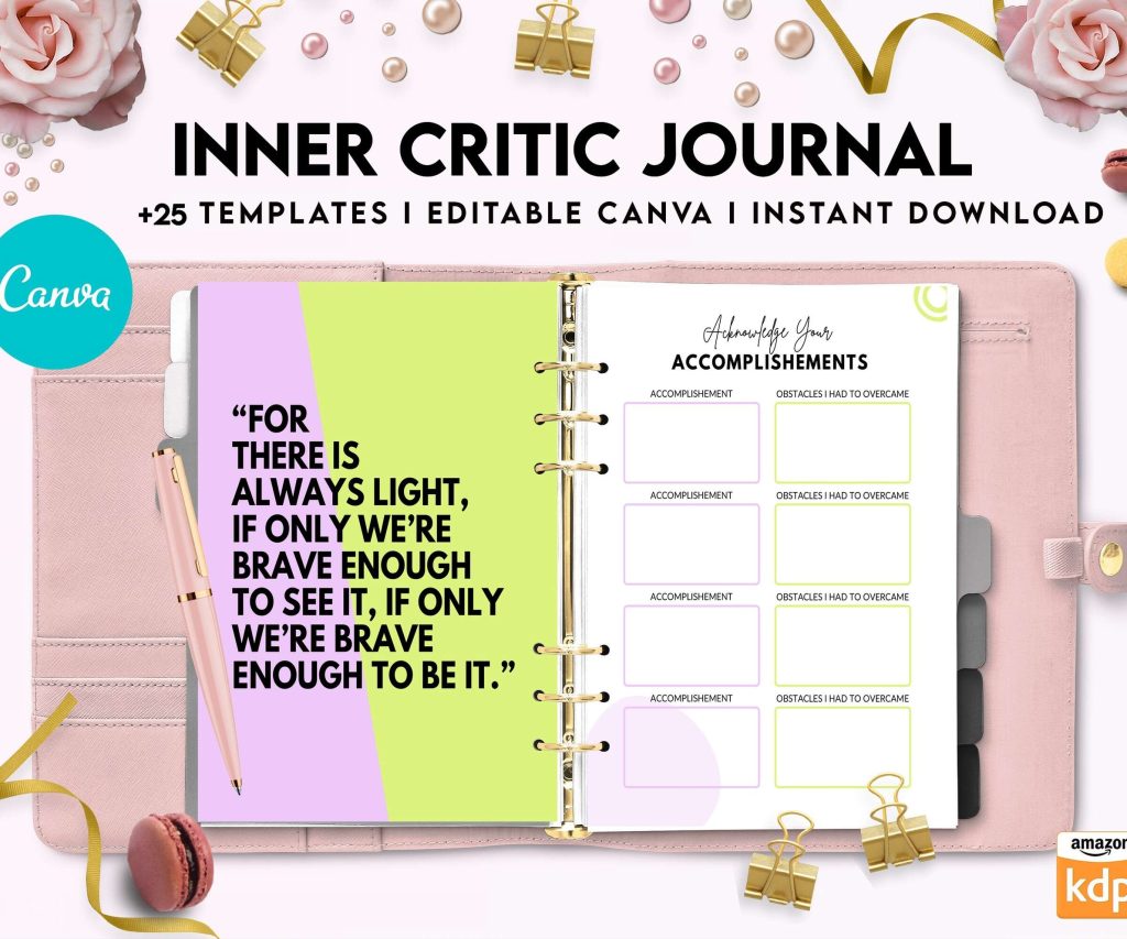 Inner Critic Journal, self discovery,self esteem, Limiting Beliefs Canva Editable Templates 8,5×11 inch, KDP interior