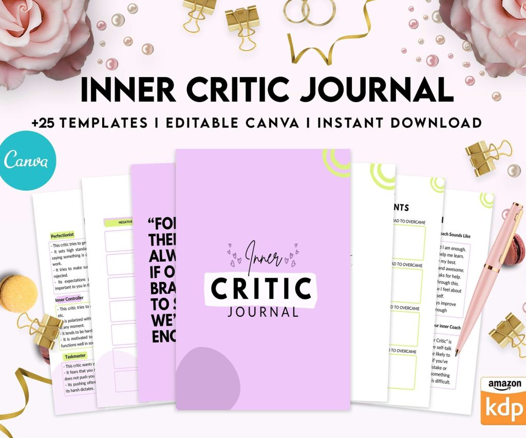 Inner Critic Journal, self discovery,self esteem, Limiting Beliefs Canva Editable Templates 8,5×11 inch, KDP interior