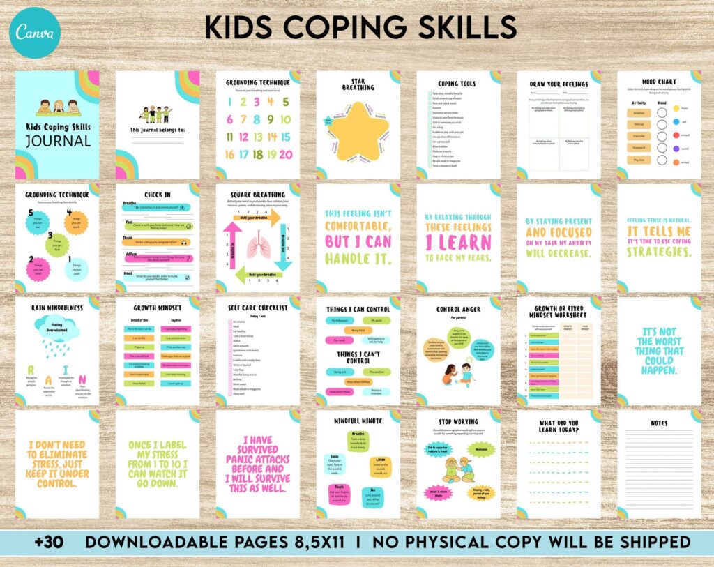 Kids Coping Skills, kids therapy, kids self discovery, kids self esteem, kids Limiting Beliefs Canva Editable Templates 8,5×11 inch, KDP interior