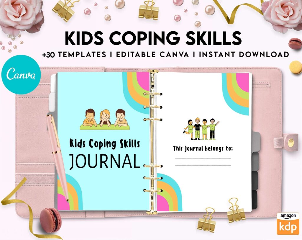 Kids Coping Skills, kids therapy, kids self discovery, kids self esteem, kids Limiting Beliefs Canva Editable Templates 8,5×11 inch, KDP interior