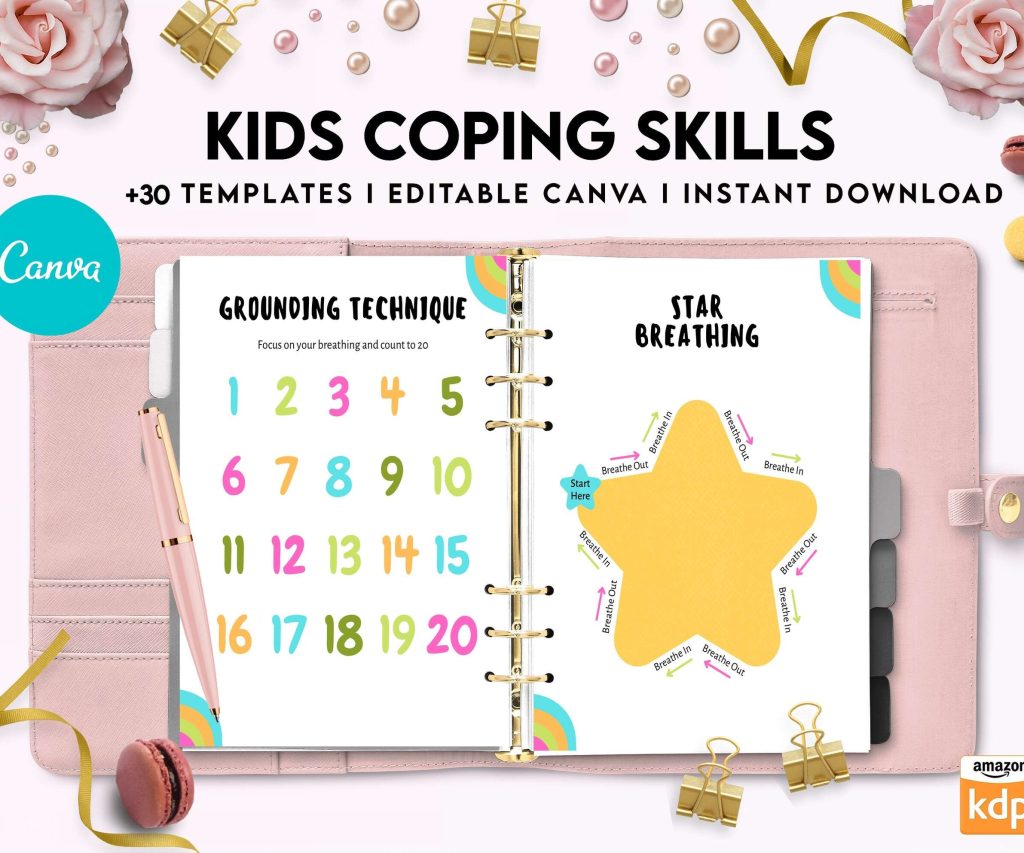 Kids Coping Skills, kids therapy, kids self discovery, kids self esteem, kids Limiting Beliefs Canva Editable Templates 8,5×11 inch, KDP interior