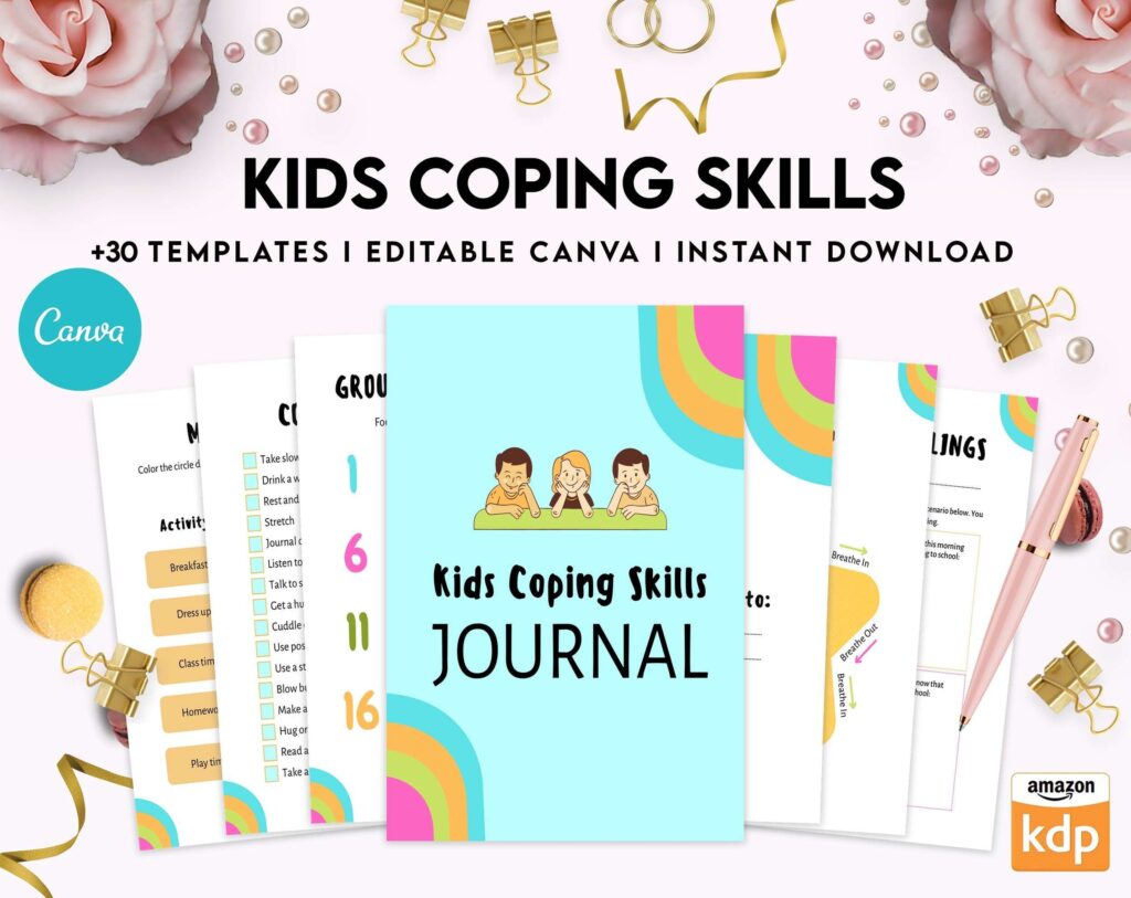 Kids Coping Skills, kids therapy, kids self discovery, kids self esteem, kids Limiting Beliefs Canva Editable Templates 8,5×11 inch, KDP interior