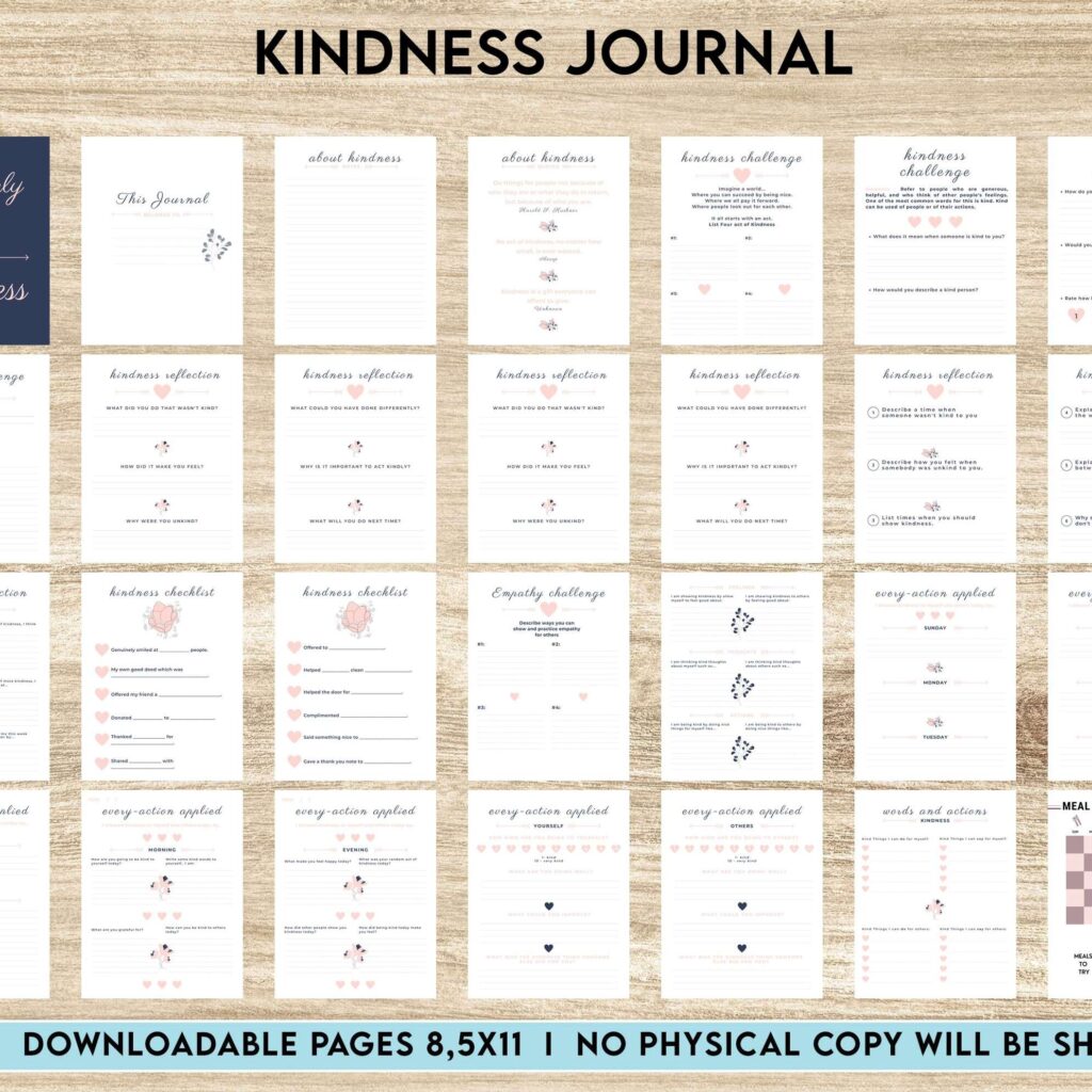 Kindness Journal, act of kindness, therapy journal , self discovery, self esteem, Canva Editable Templates 8,5×11 inch, KDP interior