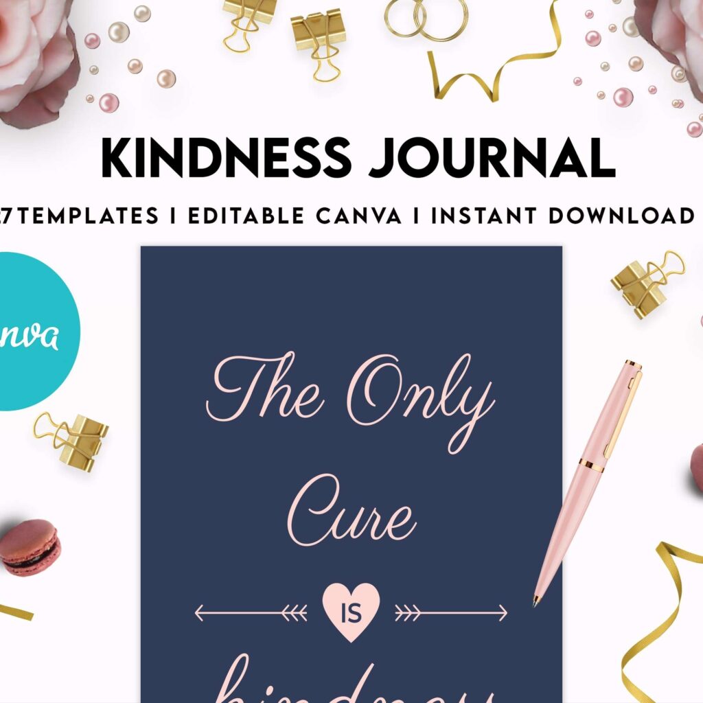 Kindness Journal, act of kindness, therapy journal , self discovery, self esteem, Canva Editable Templates 8,5×11 inch, KDP interior