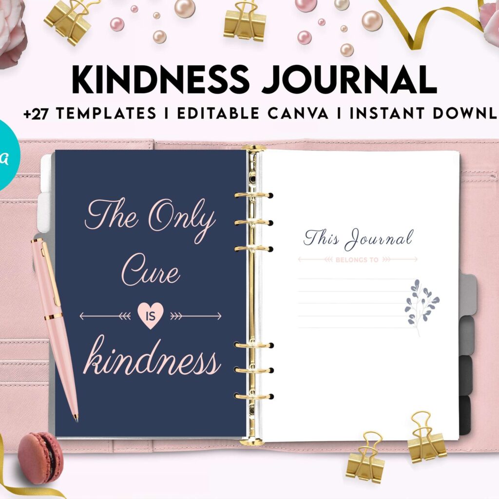 Kindness Journal, act of kindness, therapy journal , self discovery, self esteem, Canva Editable Templates 8,5×11 inch, KDP interior