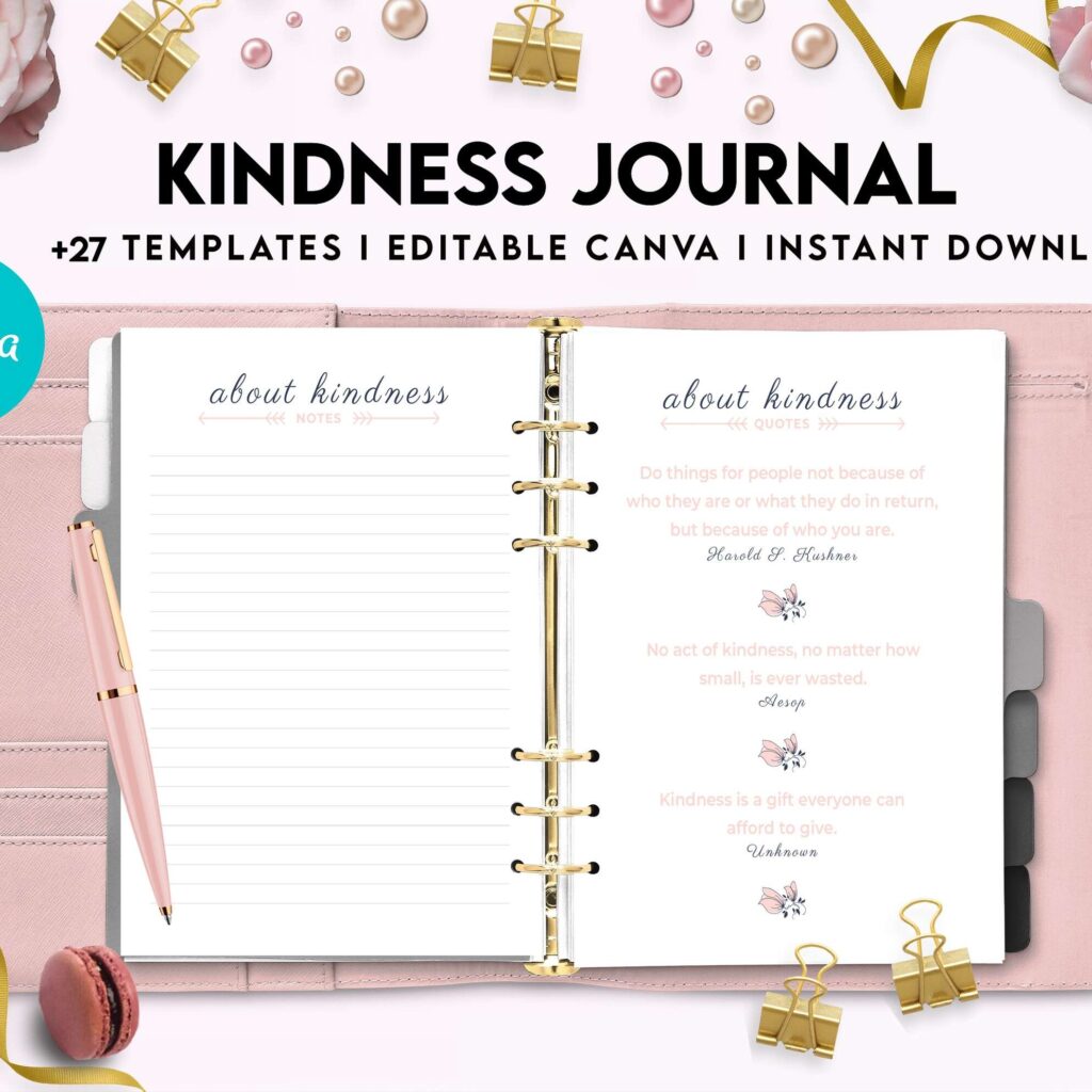 Kindness Journal, act of kindness, therapy journal , self discovery, self esteem, Canva Editable Templates 8,5×11 inch, KDP interior