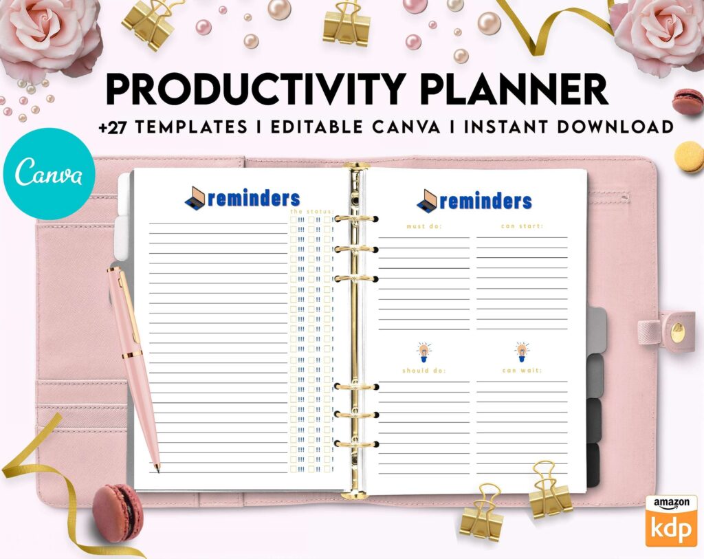 Productivity Planner,daily schedule,daily to do, productivity tracker, Business planner Canva Editable Templates 8,5×11 inch, KDP interior