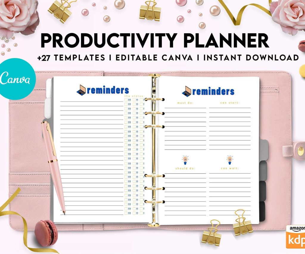Productivity Planner,daily schedule,daily to do, productivity tracker, Business planner Canva Editable Templates 8,5×11 inch, KDP interior