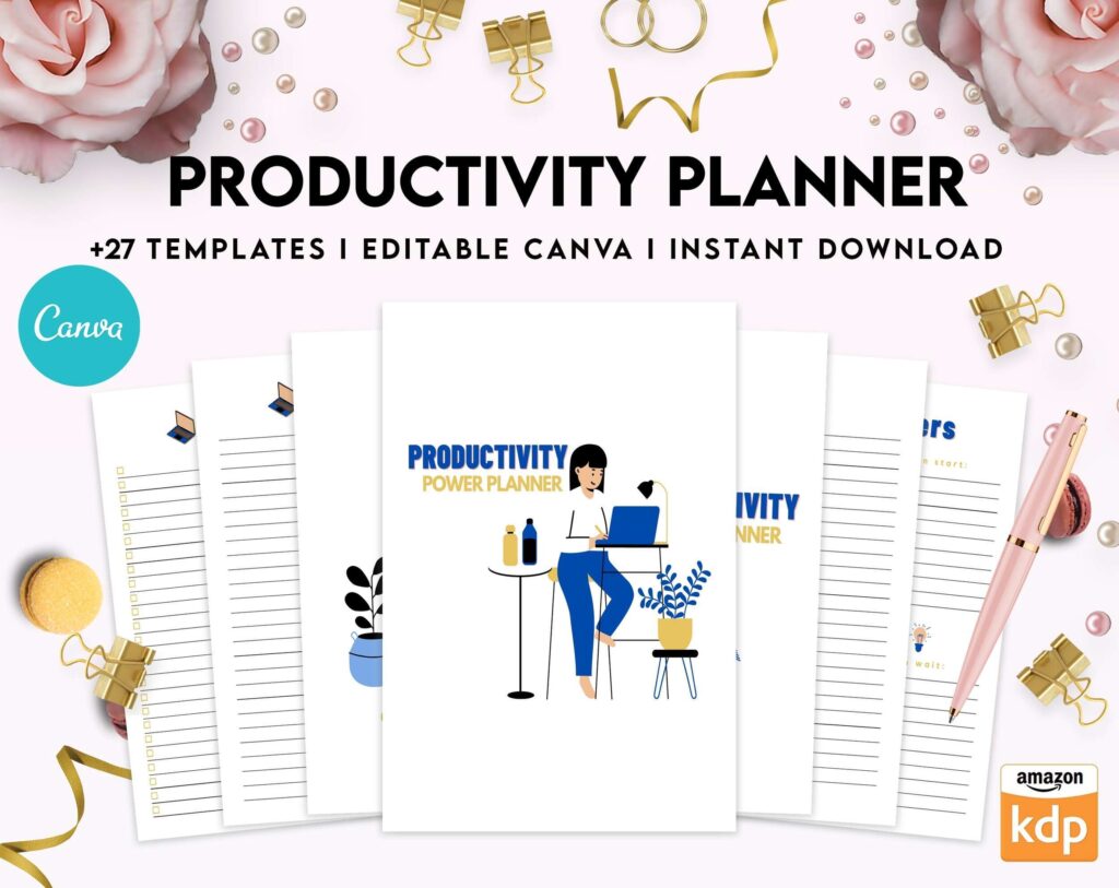 Productivity Planner,daily schedule,daily to do, productivity tracker, Business planner Canva Editable Templates 8,5×11 inch, KDP interior