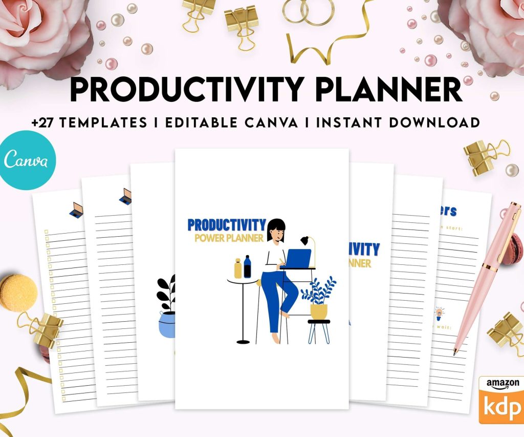 Productivity Planner,daily schedule,daily to do, productivity tracker, Business planner Canva Editable Templates 8,5×11 inch, KDP interior