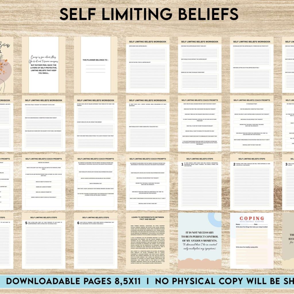 Self Limiting Beliefs, boundaries, self esteem, self confidence Canva Editable Templates 8,5×11 inch, KDP interior