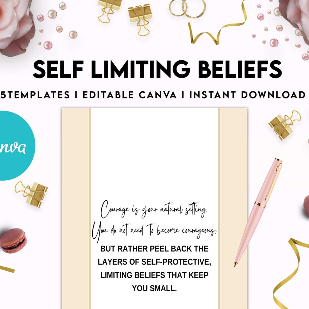 Self Limiting Beliefs, boundaries, self esteem, self confidence Canva Editable Templates 8,5×11 inch, KDP interior