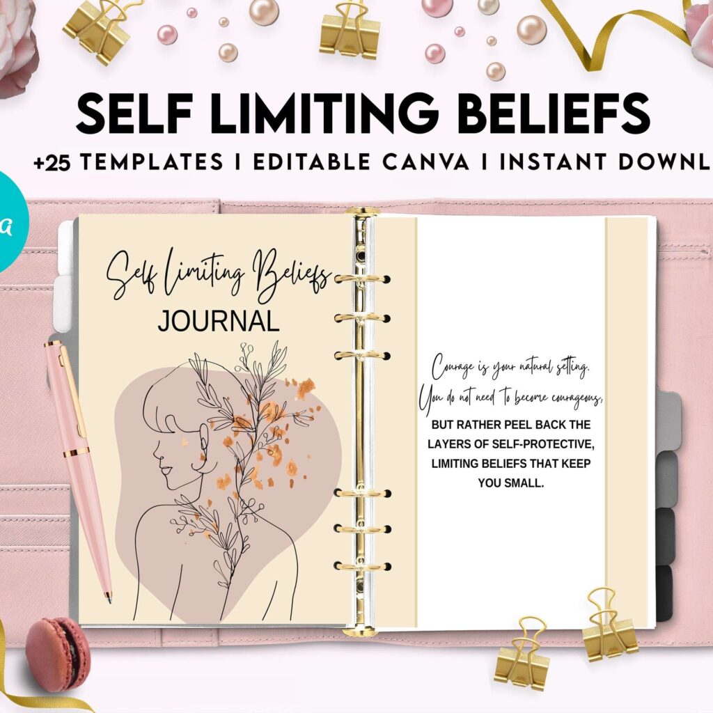 Self Limiting Beliefs, boundaries, self esteem, self confidence Canva Editable Templates 8,5×11 inch, KDP interior