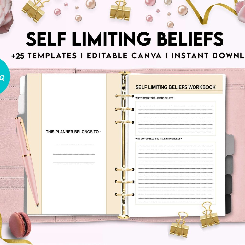 Self Limiting Beliefs, boundaries, self esteem, self confidence Canva Editable Templates 8,5×11 inch, KDP interior