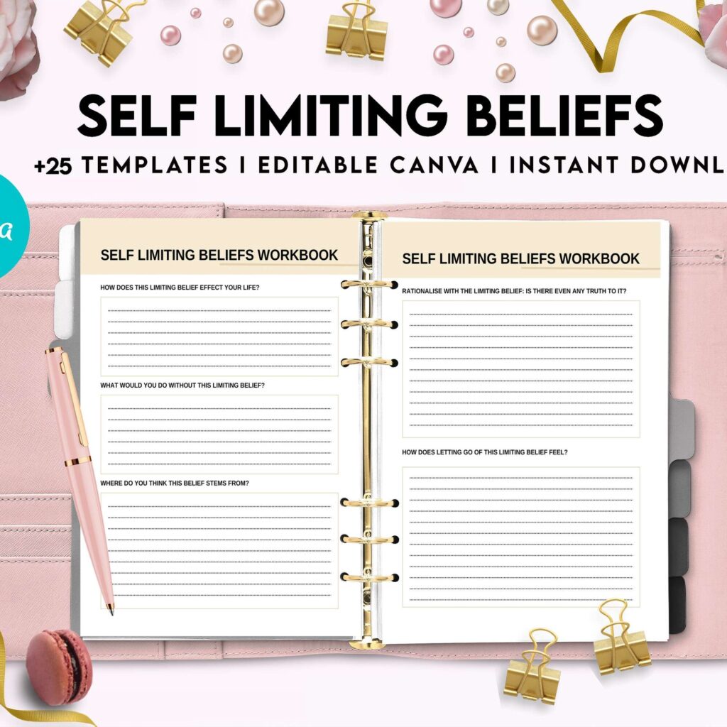 Self Limiting Beliefs, boundaries, self esteem, self confidence Canva Editable Templates 8,5×11 inch, KDP interior