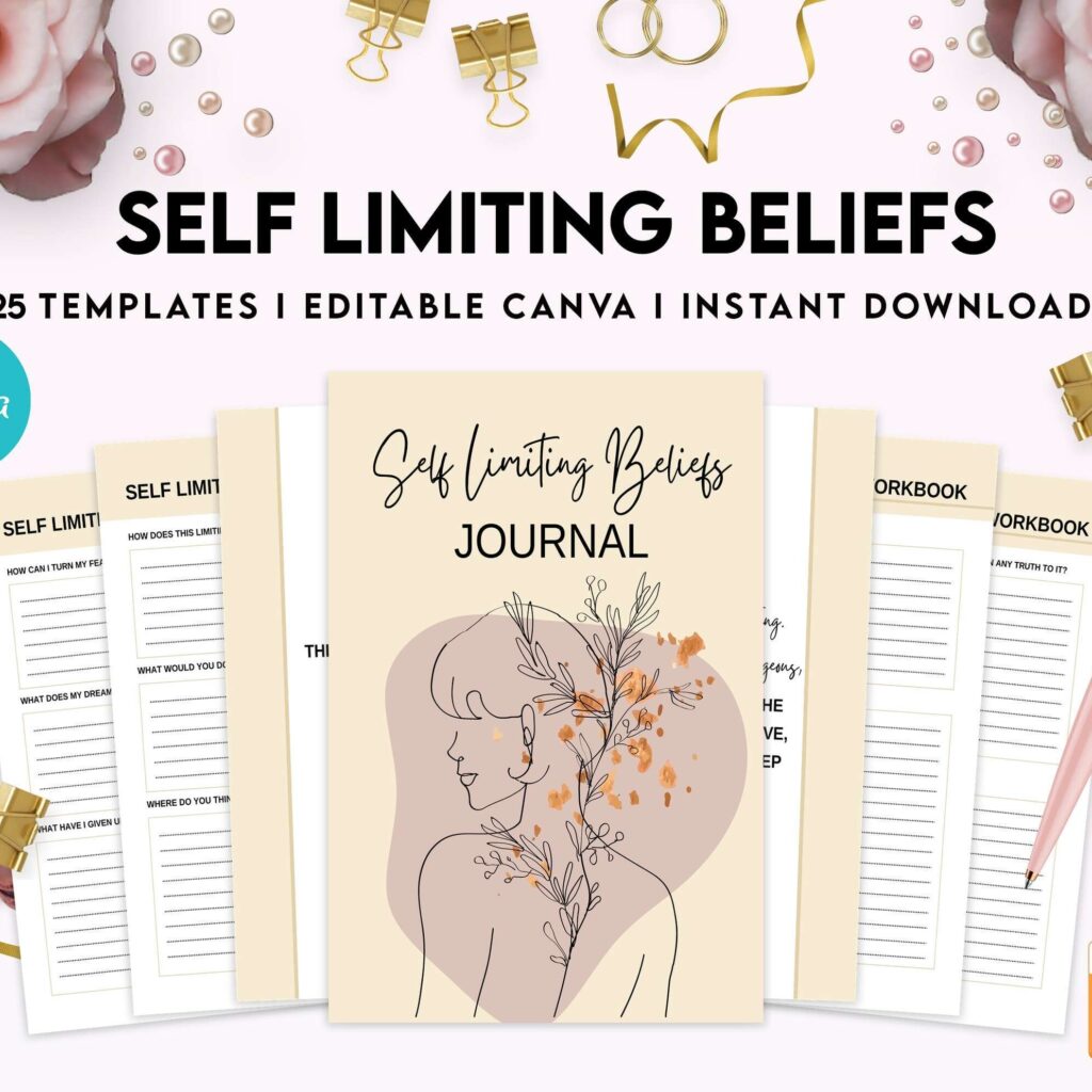 Self Limiting Beliefs, boundaries, self esteem, self confidence Canva Editable Templates 8,5×11 inch, KDP interior