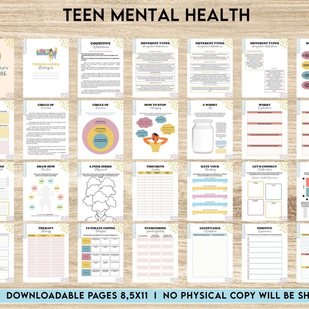Teen Mental Health, teen therapy journal , teen coping skills, teen Shadow Work, Canva Editable Templates 8,5×11 inch, KDP interior