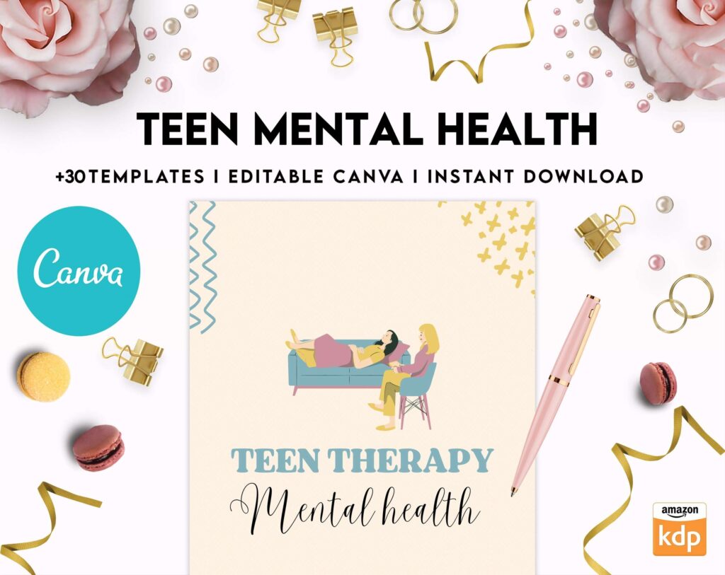 Teen Mental Health, teen therapy journal , teen coping skills, teen Shadow Work, Canva Editable Templates 8,5×11 inch, KDP interior