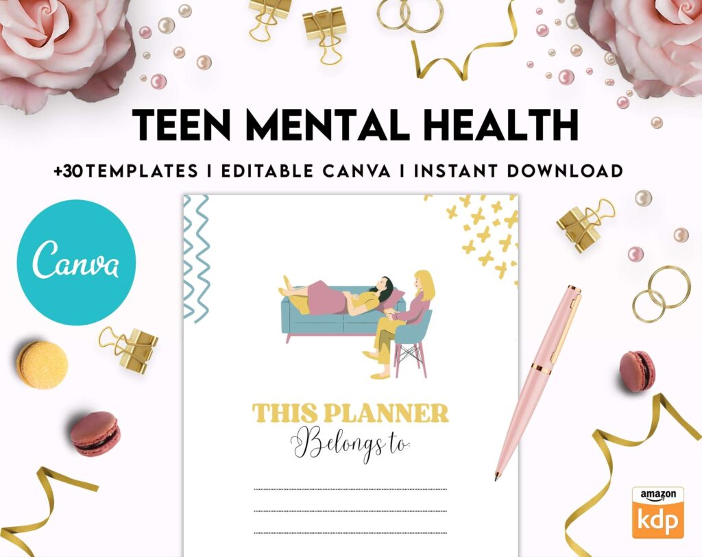 Teen Mental Health, teen therapy journal , teen coping skills, teen Shadow Work, Canva Editable Templates 8,5×11 inch, KDP interior