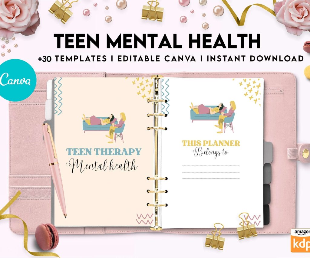 Teen Mental Health, teen therapy journal , teen coping skills, teen Shadow Work, Canva Editable Templates 8,5×11 inch, KDP interior