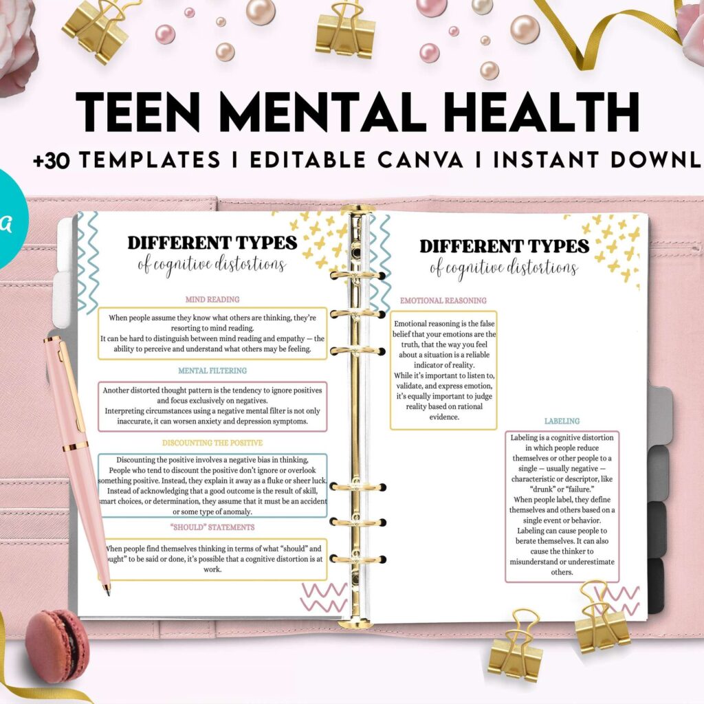 Teen Mental Health, teen therapy journal , teen coping skills, teen Shadow Work, Canva Editable Templates 8,5×11 inch, KDP interior