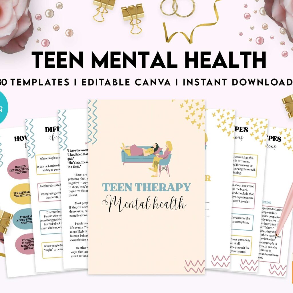 Teen Mental Health, teen therapy journal , teen coping skills, teen Shadow Work, Canva Editable Templates 8,5×11 inch, KDP interior