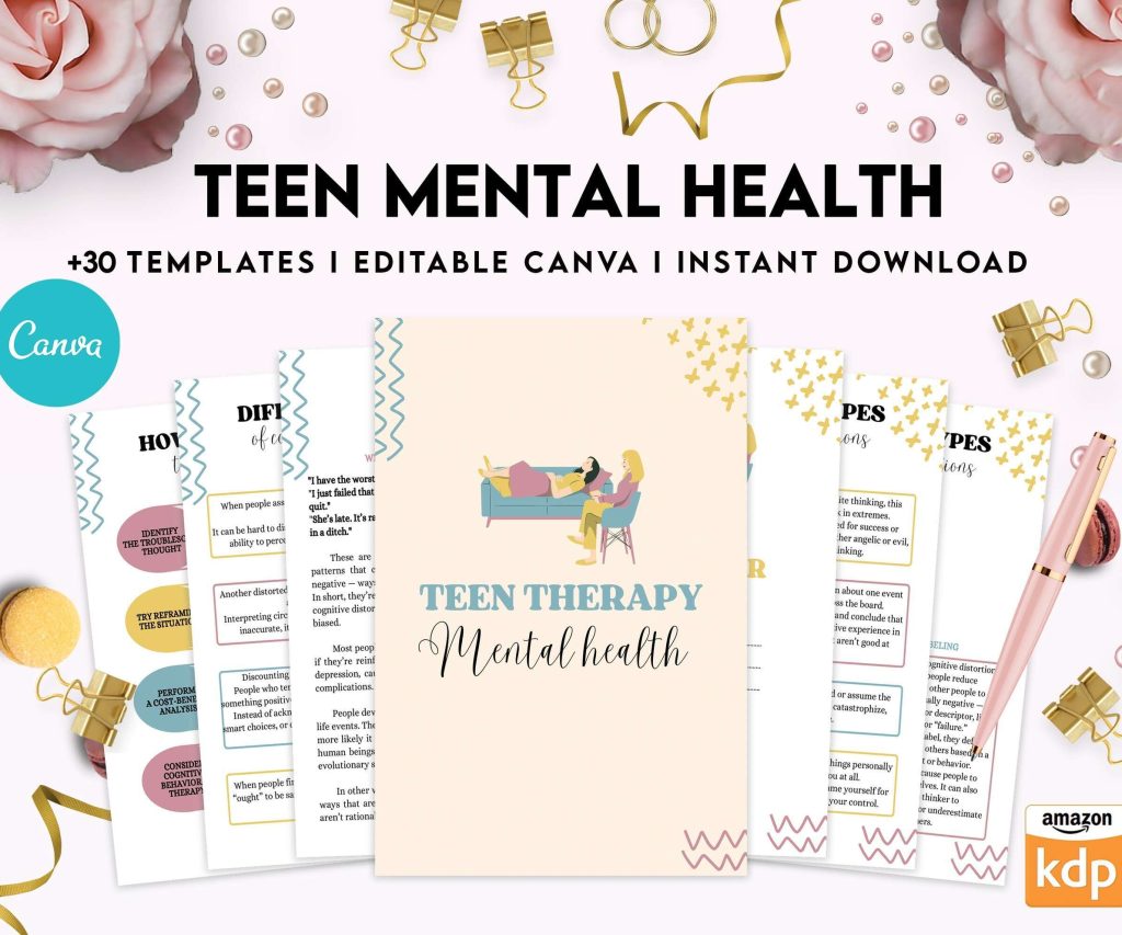 Teen Mental Health, teen therapy journal , teen coping skills, teen Shadow Work, Canva Editable Templates 8,5×11 inch, KDP interior