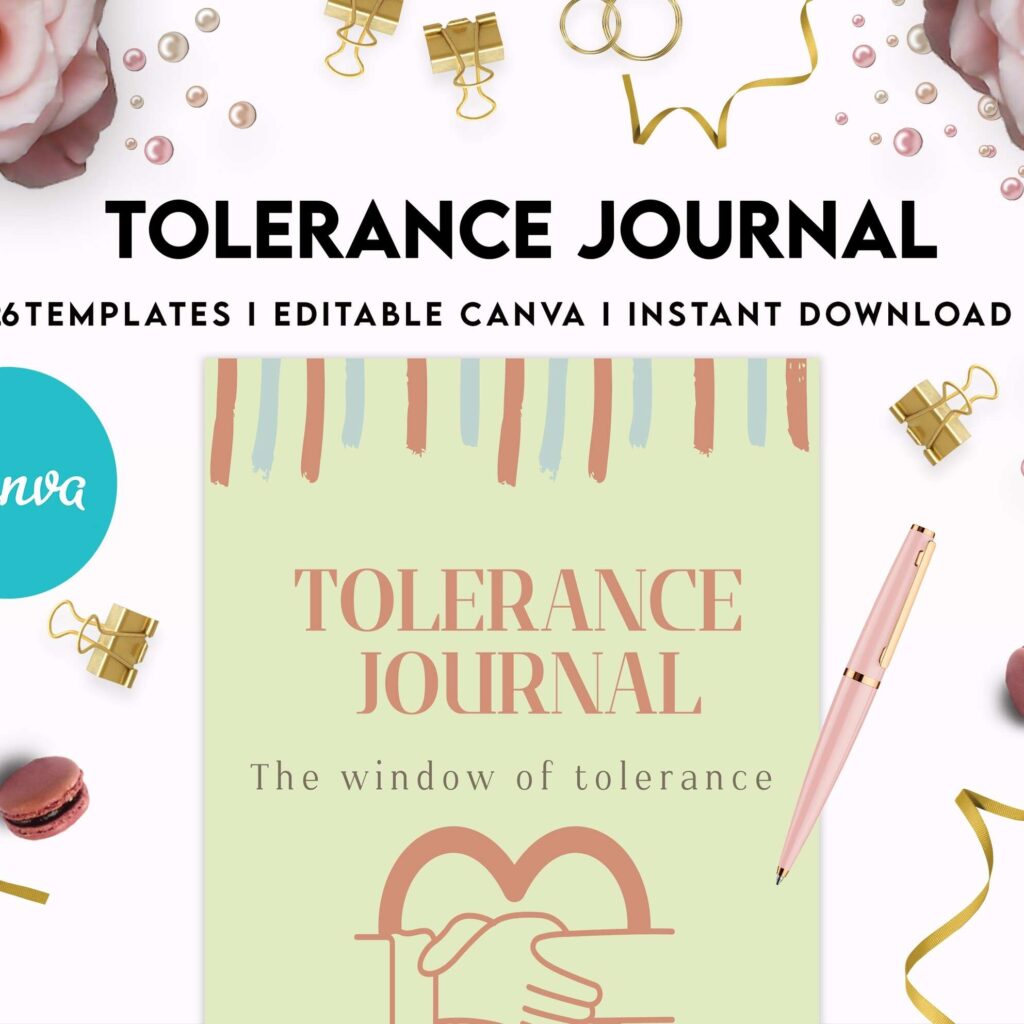 Tolerance Journal, window of tolerance, therapy journal , self discovery, self esteem, Canva Editable Templates 8,5×11 inch, KDP interior