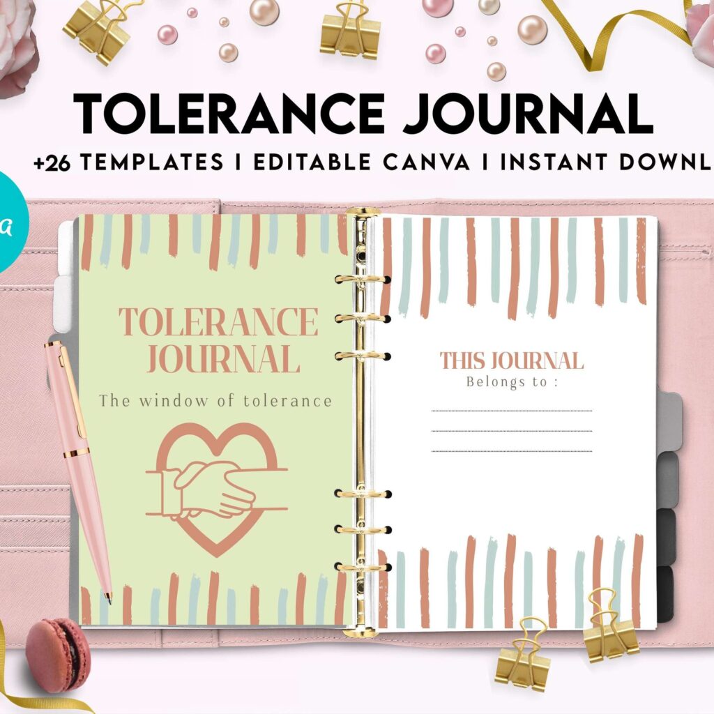 Tolerance Journal, window of tolerance, therapy journal , self discovery, self esteem, Canva Editable Templates 8,5×11 inch, KDP interior