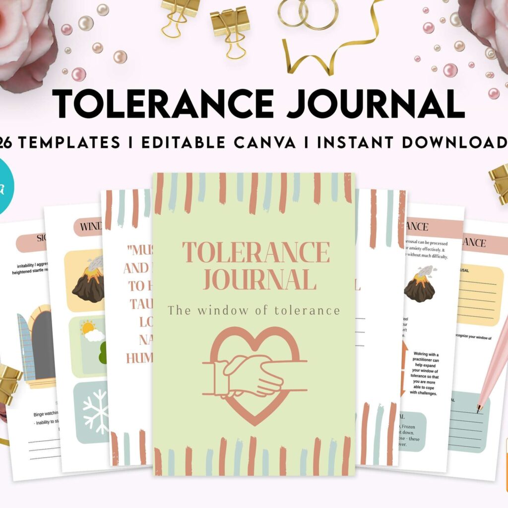 Tolerance Journal, window of tolerance, therapy journal , self discovery, self esteem, Canva Editable Templates 8,5×11 inch, KDP interior