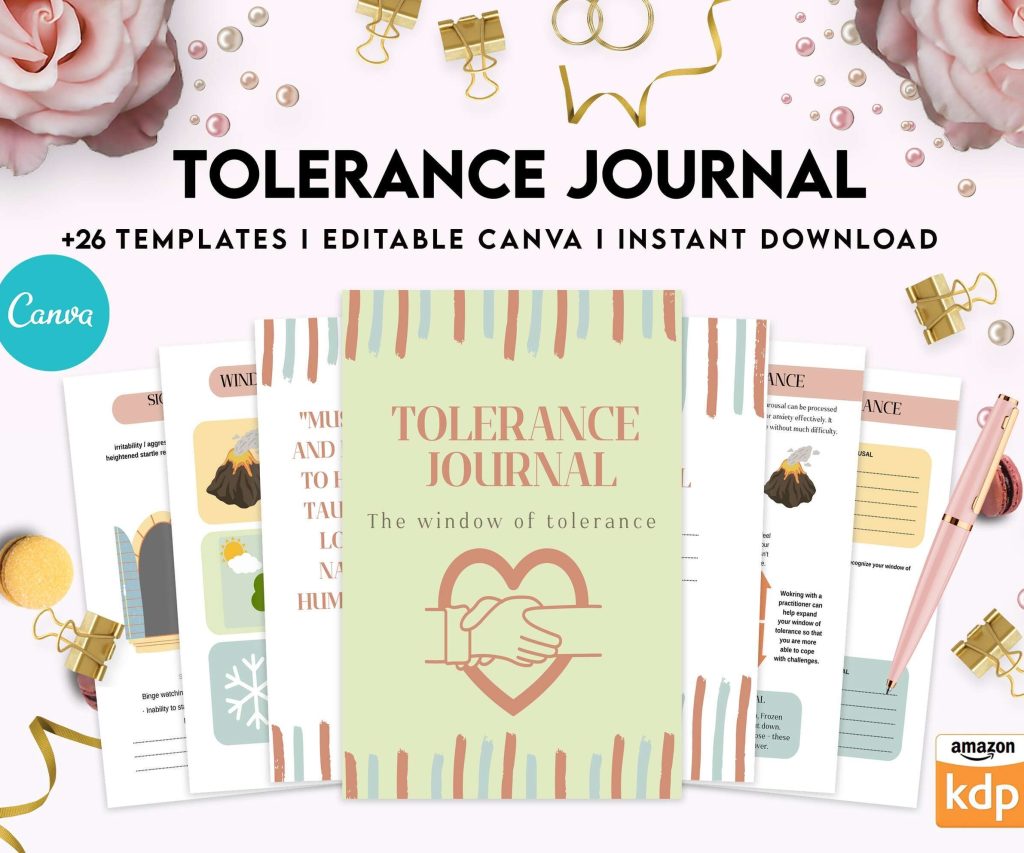Tolerance Journal, window of tolerance, therapy journal , self discovery, self esteem, Canva Editable Templates 8,5×11 inch, KDP interior