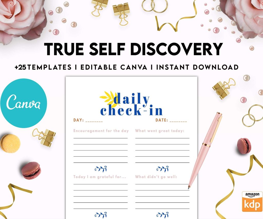 True Self Discovery, self esteem, self love journal , self care journal, manifestation Canva Editable Templates 8,5×11 inch, KDP interior