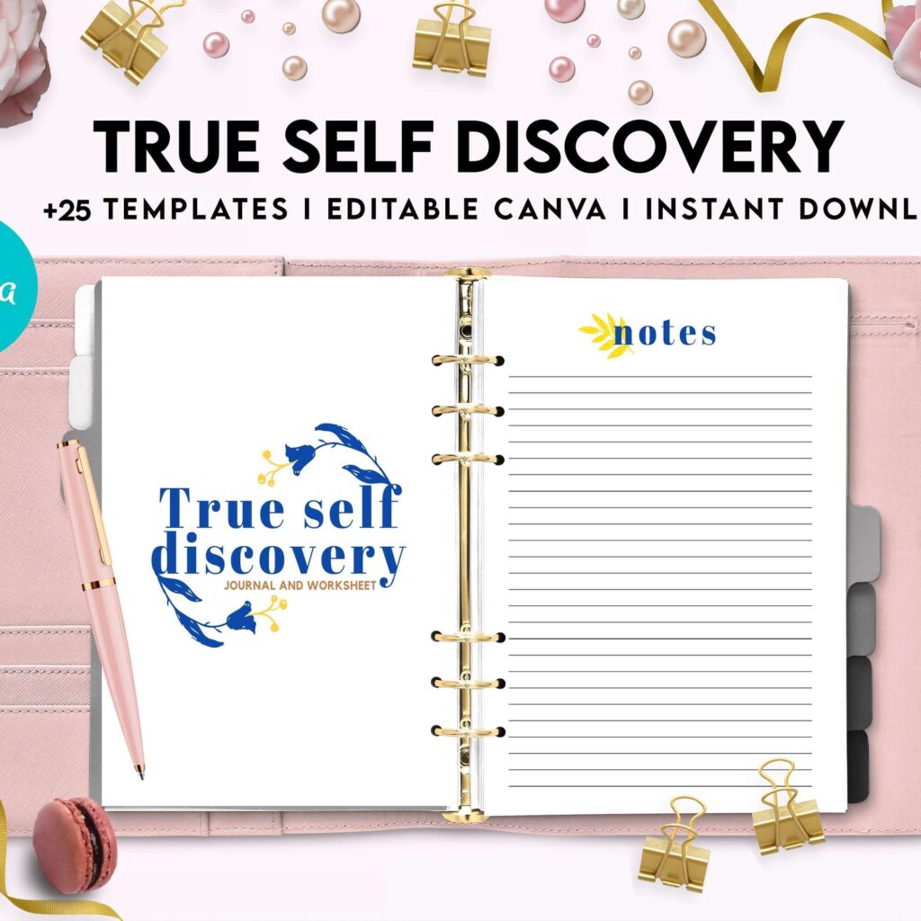 True Self Discovery, self esteem, self love journal , self care journal, manifestation Canva Editable Templates 8,5×11 inch, KDP interior